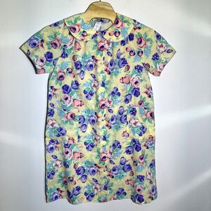Vandermere Floral Dress‎ House Coat Cottagecore Button Front Short Sleeve Large